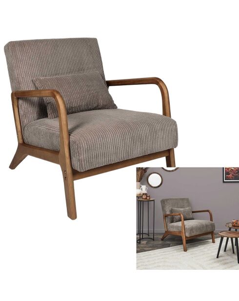Fauteuil salon cotelé scott taupe - 64.5x75x83.5 cm