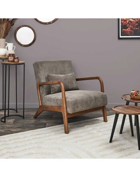 Fauteuil salon cotelé scott taupe - 64.5x75x83.5 cm