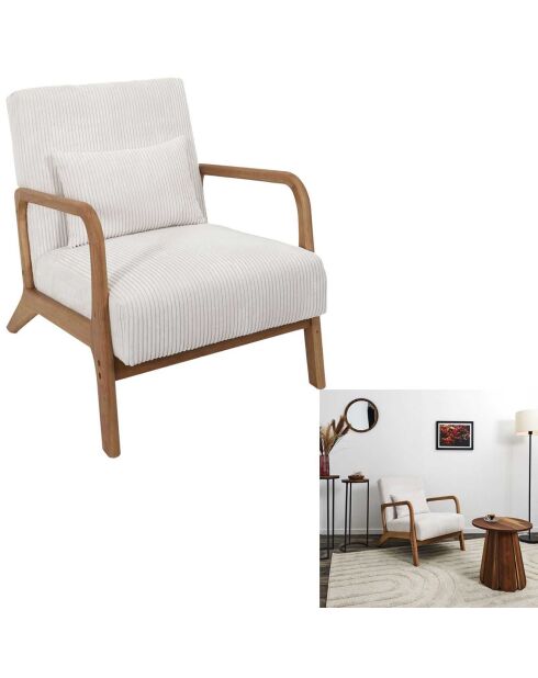 Fauteuil salon cotelé scott beige - 64.5x75x86 cm