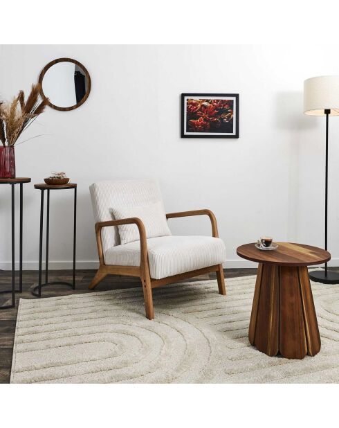 Fauteuil salon cotelé scott beige - 64.5x75x86 cm