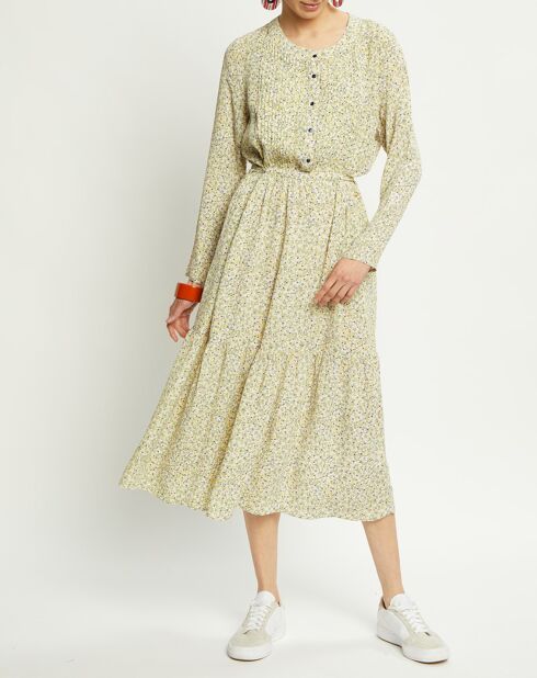 Robe Léoncie à fleurs olive