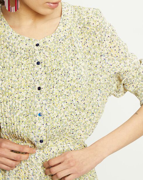 Robe Léoncie à fleurs olive