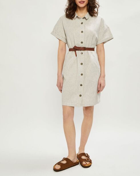 Robe en Lin & Coton Cebane rayé beige/kaki