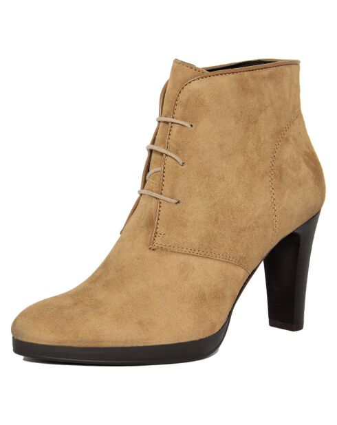 Bottines en Velours de cuir Marion camel - Talon 8.5 cm