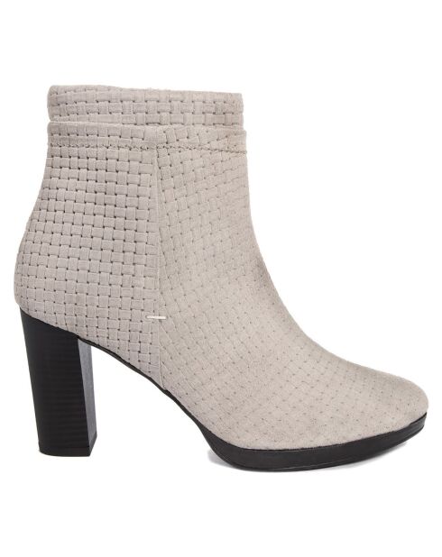 Bottines en Velours de cuir Elise gris/beige - Talon 8.5 cm