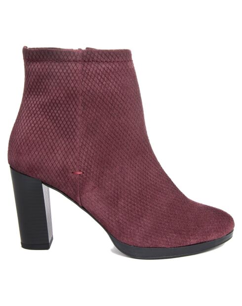 Bottines en Velours de cuir Elise bordeaux - Talon 8.5 cm