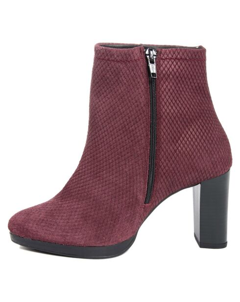 Bottines en Velours de cuir Elise bordeaux - Talon 8.5 cm