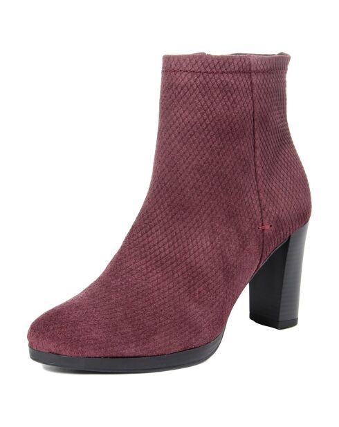 Bottines en Velours de cuir Elise bordeaux - Talon 8.5 cm