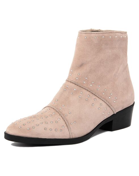 Boots en Velours de cuir Alix rose pâle