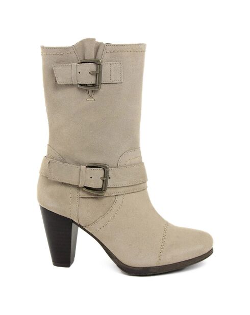 Bottines en Velours de cuir Hortense beiges - Talon 8.5 cm