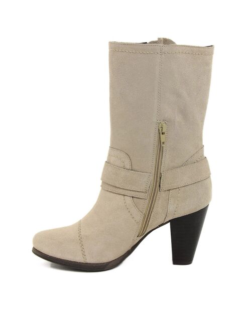 Bottines en Velours de cuir Hortense beiges - Talon 8.5 cm