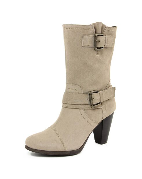 Bottines en Velours de cuir Hortense beiges - Talon 8.5 cm