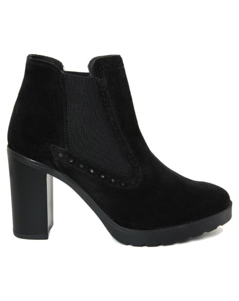 Bottines en Velours de cuir Tess noires - Talon 9 cm