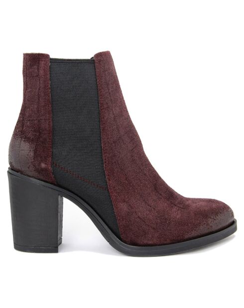 Bottines en Velours de cuir Oceane bordeaux/noir - Talon 8 cm