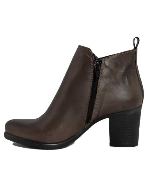 Bottines en Cuir Garance marron - Talon 7 cm