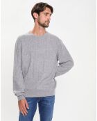 Pull 100% Laine d'agneau col rond Cable gris clair