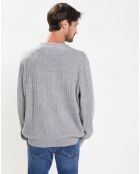 Pull 100% Laine d'agneau col rond Cable gris clair