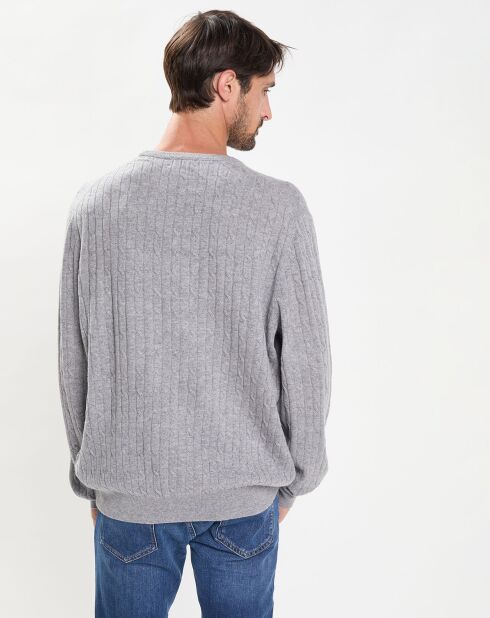 Pull 100% Laine d'agneau col rond Cable gris clair