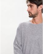 Pull 100% Laine d'agneau col rond Cable gris clair