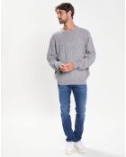 Pull 100% Laine d'agneau col rond Cable gris clair