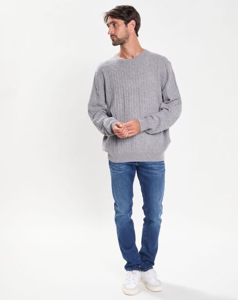 Pull 100% Laine d'agneau col rond Cable gris clair