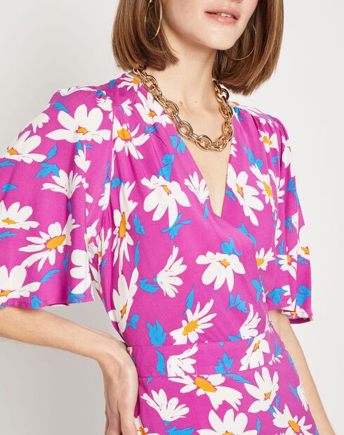 Iselda lila Kleid mit Gänseblümchen-Print