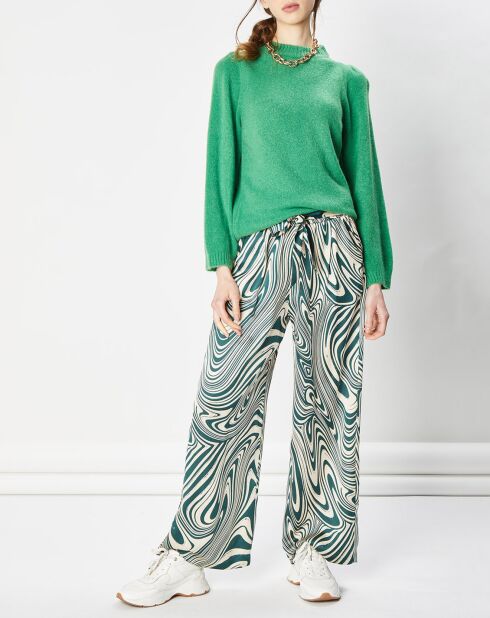 Pantalon fluide satiné Iwa psyché vert/beige