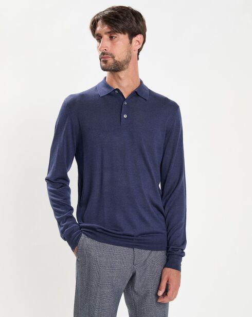 Pull en Laine & Soie col polo bleu