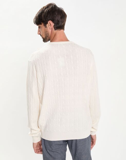 Pull 100% Laine d'agneau col rond Cable écru