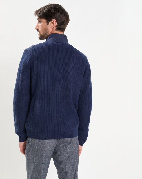 Gilet en Laine Bi-Matière uni bleu