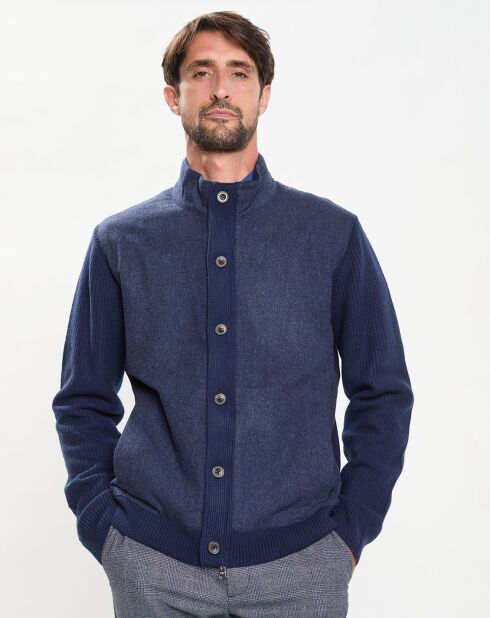 Gilet en Laine Bi-Matière uni bleu