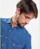 Chemise Slim Fit en Lin & Coton Saharien bleu moyen