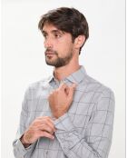 Chemise Slim Fit en Flanelle à carreaux gris clair