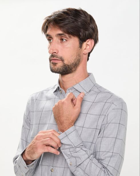 Chemise Slim Fit en Flanelle à carreaux gris clair