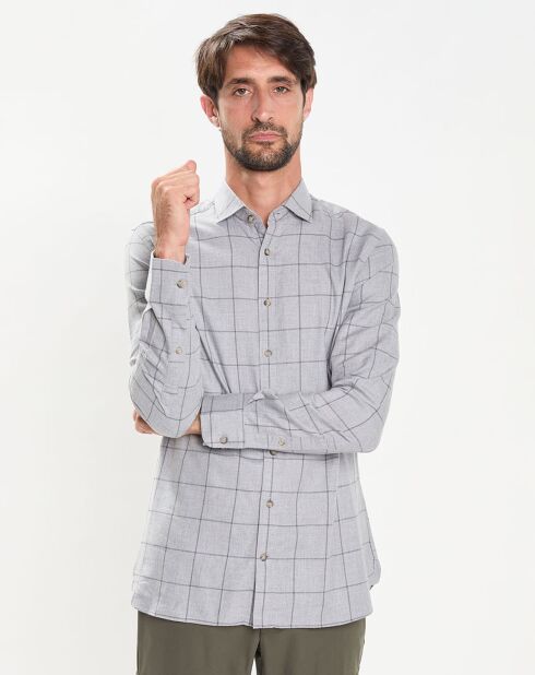 Chemise Slim Fit en Flanelle à carreaux gris clair