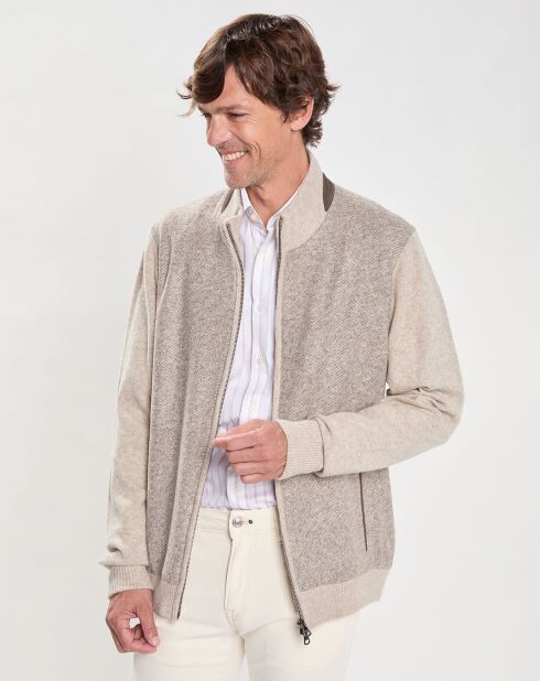 Gilet 100% Laine Mérinos zippé écru