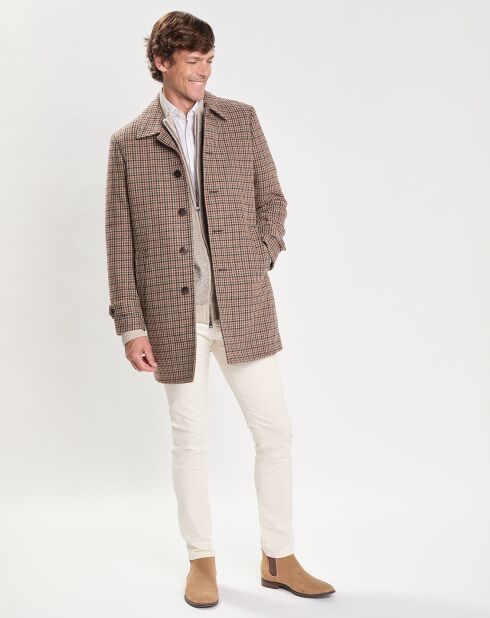 Manteau en Laine mélangée imprimé Pied de Poule beige