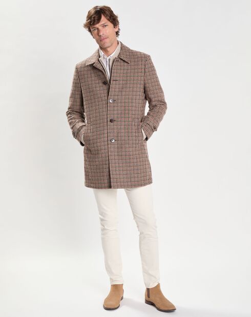 Manteau en Laine mélangée imprimé Pied de Poule beige