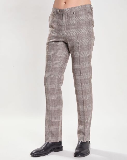 Pantalon en Laine mélangée imprimé Prince de Galles beige