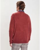 Pull 100% Laine d'agneau col rond Cable orange moyen