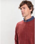 Pull 100% Laine d'agneau col rond Cable orange moyen