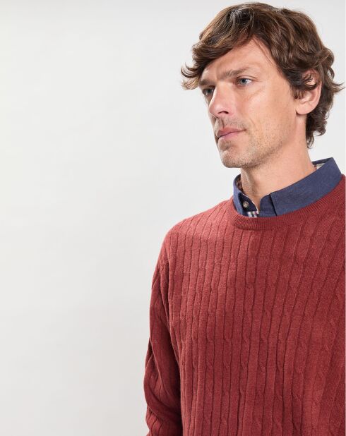 Pull 100% Laine d'agneau col rond Cable orange moyen