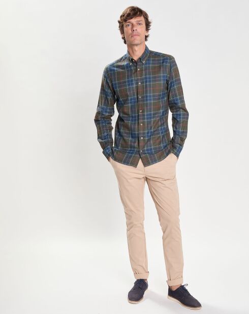 Chemise Slim Fit en Flanelle Tartan Canvas kaki/bleu