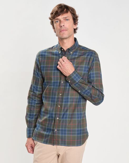 Chemise Slim Fit en Flanelle Tartan Canvas kaki/bleu