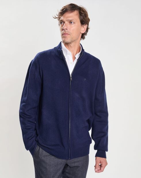 Gilet 100% Laine d'agneau zippé bleu foncé