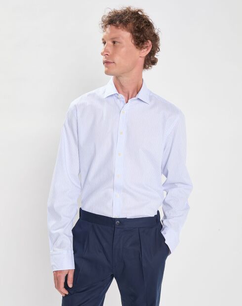 Chemise Regular Fit Washed Soft à rayures bleu clair