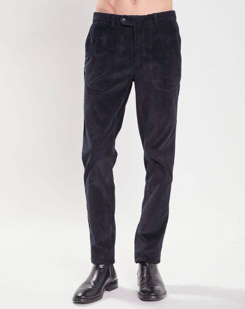 Pantalon Chino Slim Fit en Velours côtelé bleu marine