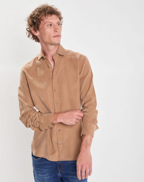 Chemise Slim Fit en Velours Milleraies beige