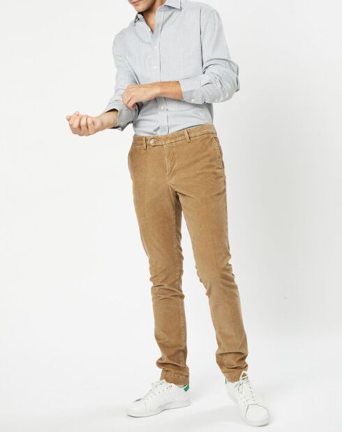 Pantalon Chino Slim en Velours côtelé beige moyen