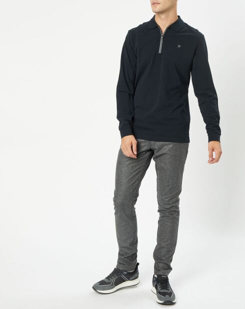 Polo Regular Fit Col Zip Contrast noir